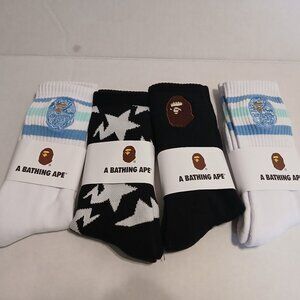 BAPE A bathing ape crew embroided socks MENS 4 pairs